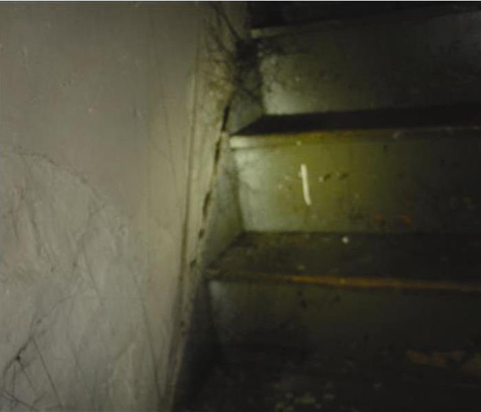 stairwell with fire damage 